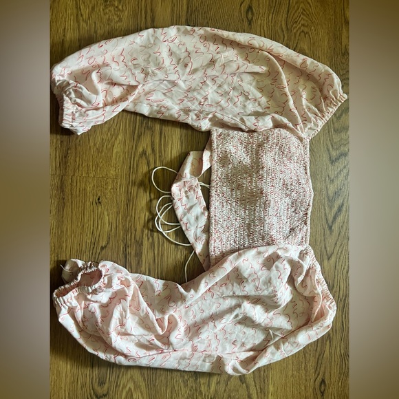 Vrg grl twist crop top tie 2 button shirred bustier abstract poplin puff balloon - Picture 10 of 11